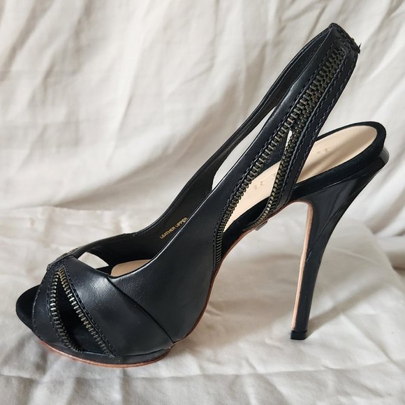 BNIB LAMB Leather DAWNA Black Zipper Pumps Sz 7.5 - Picture 6 of 10
